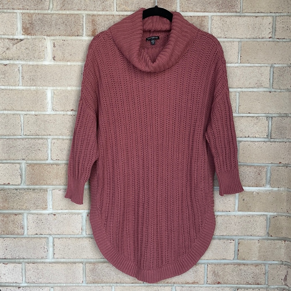 Express Mauve Turtleneck Curved Hem Sweater